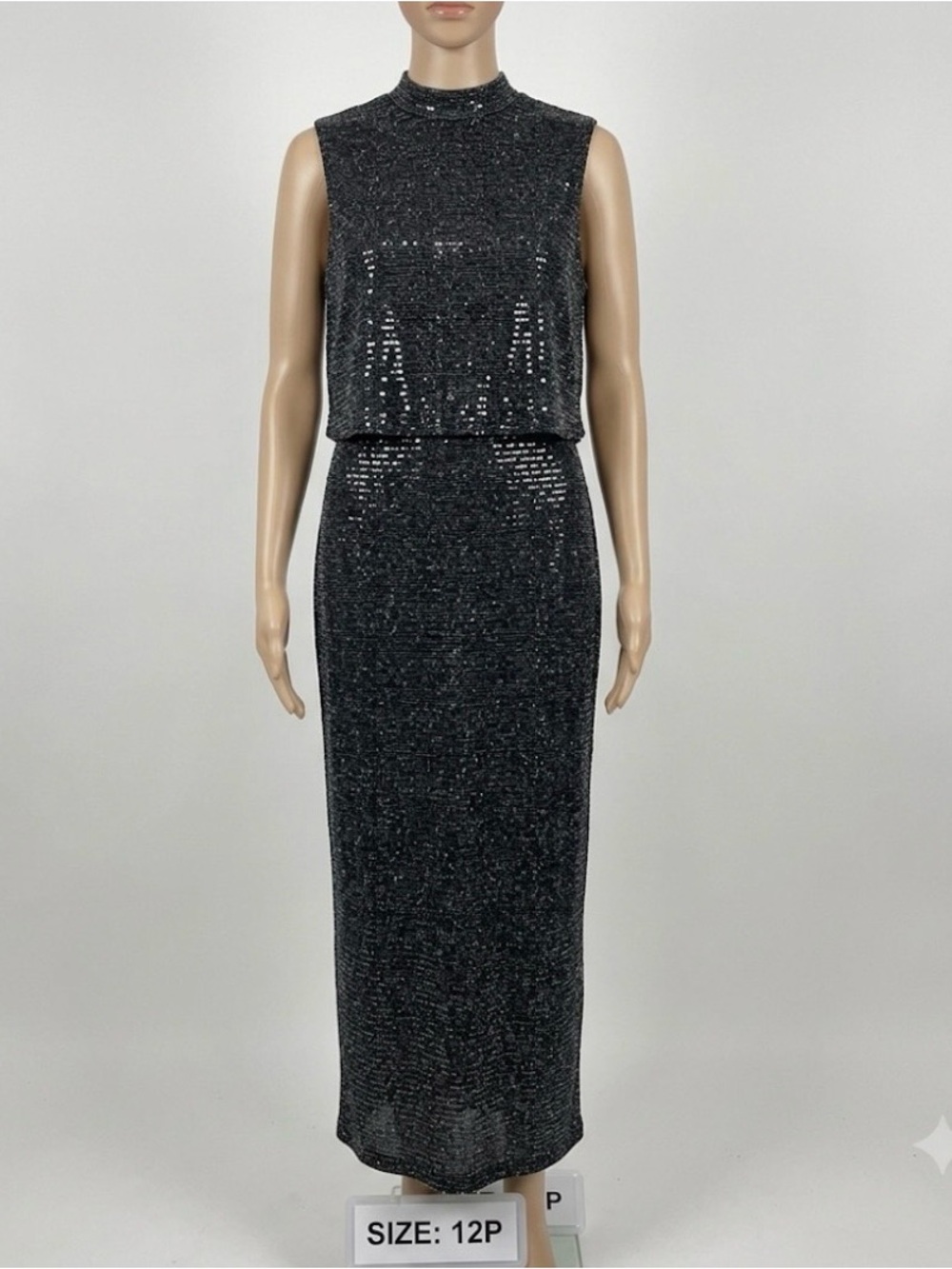 Black Sleeveless Metallic Sequin Maxi Dress